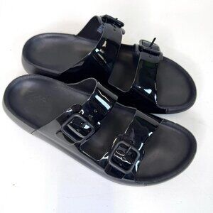 ECCO Cozma 2 Buckle Sandals Slides Shoes Black Patent Womens Size 41 US 10/10.5
